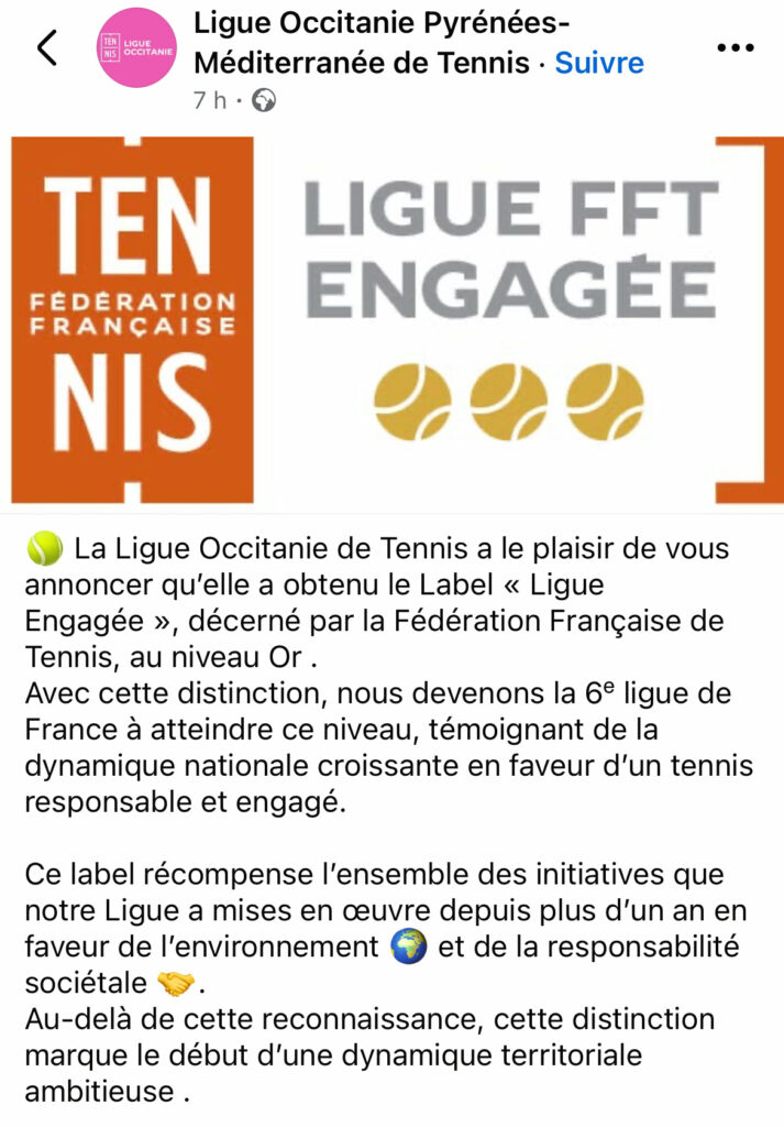 Ligue Occitanie Tennis Label Ligue engagée